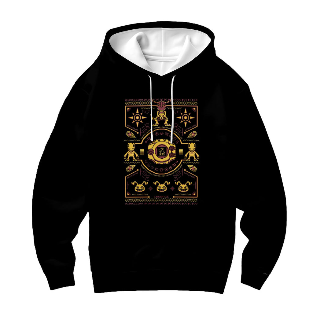 Digimon Adventure Courage Crest Pixel Art Black And Yellow Color Scheme Anime Apparel
