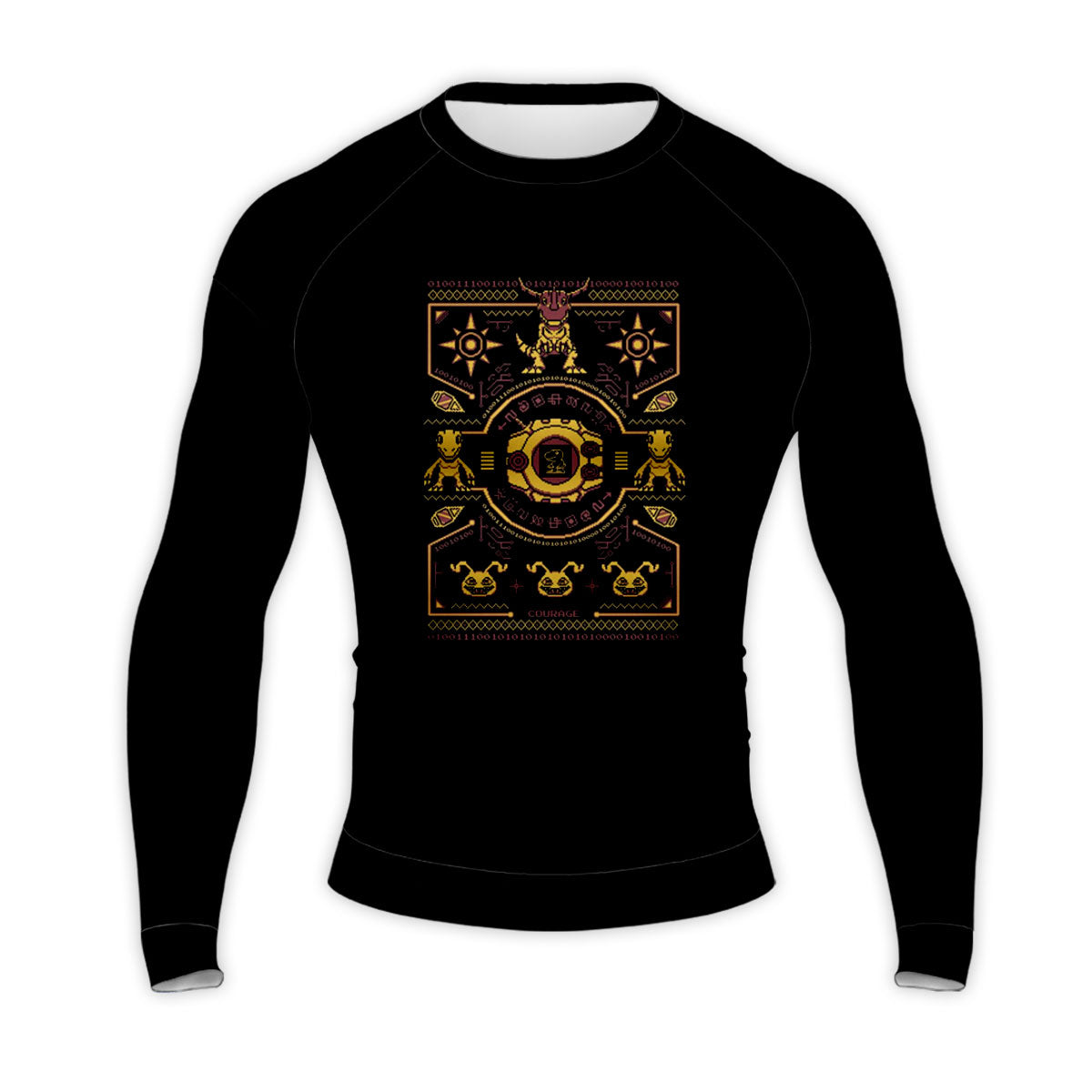 Digimon Adventure Courage Crest Pixel Art Black And Yellow Color Scheme Anime Apparel