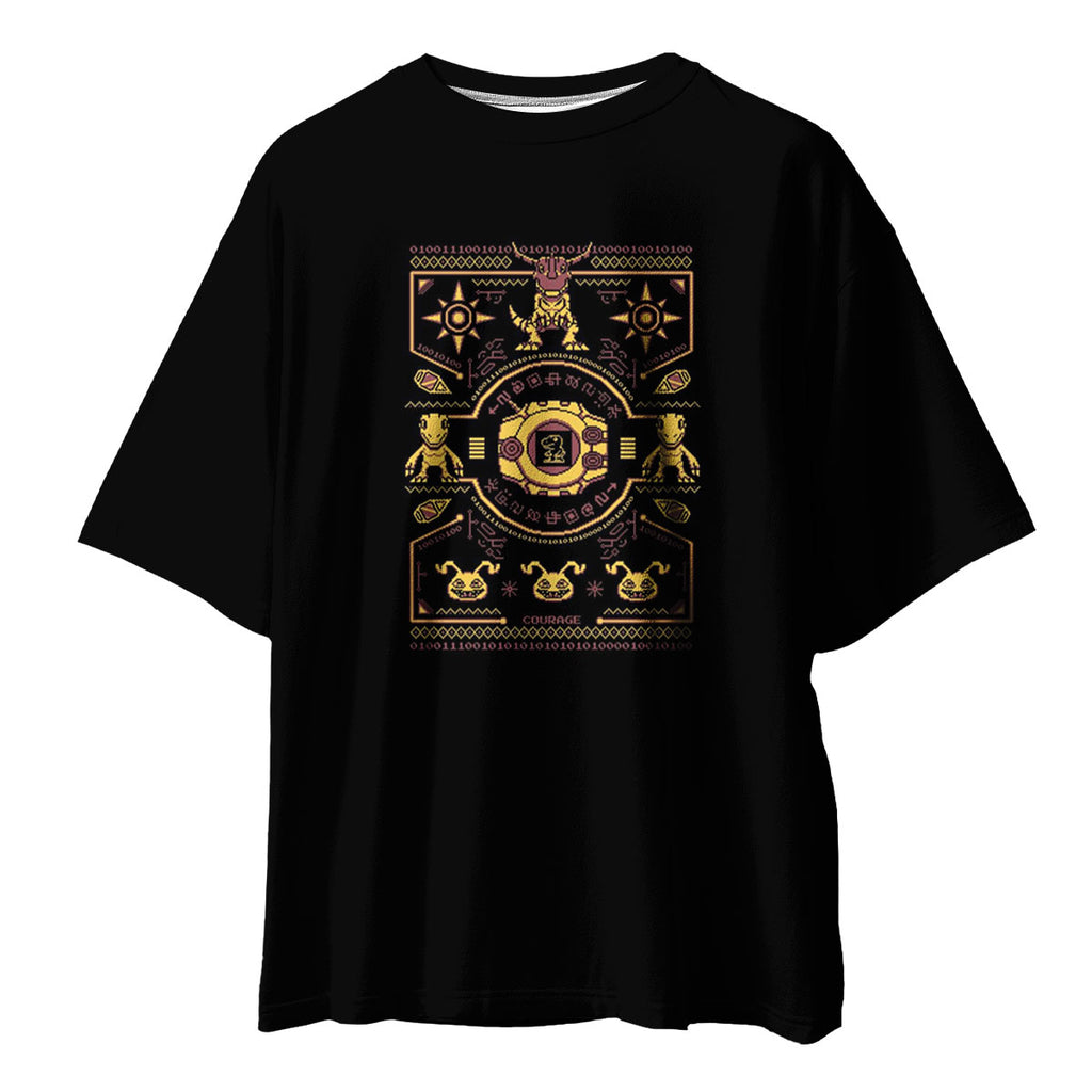 Digimon Adventure Courage Crest Pixel Art Black And Yellow Color Scheme Anime Apparel