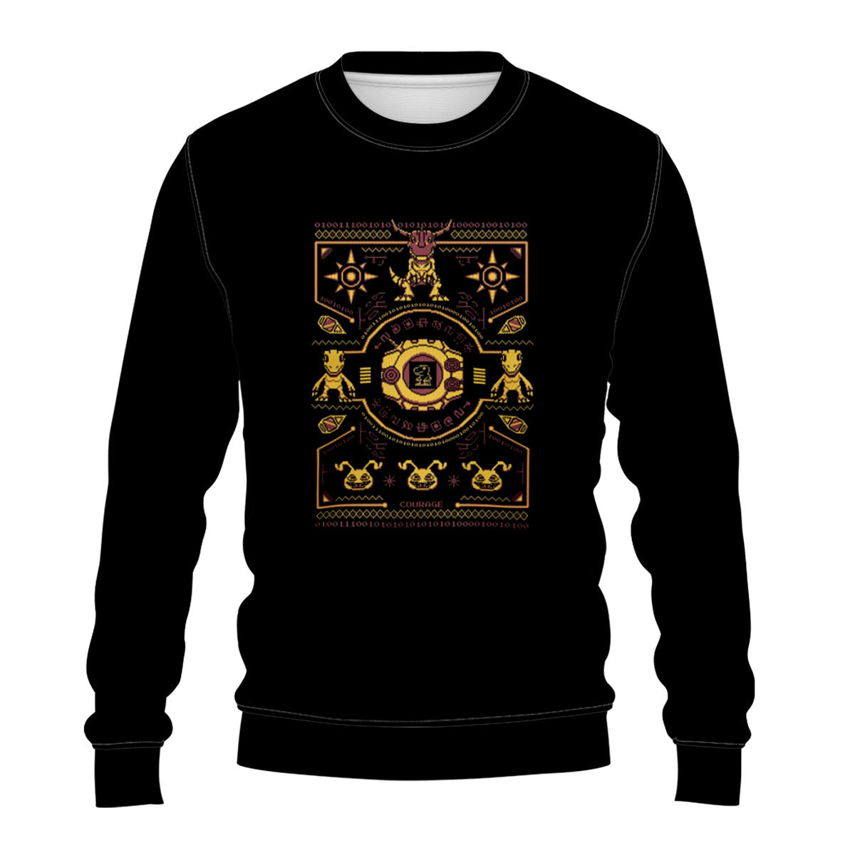 Digimon Adventure Courage Crest Pixel Art Black And Yellow Color Scheme Anime Apparel
