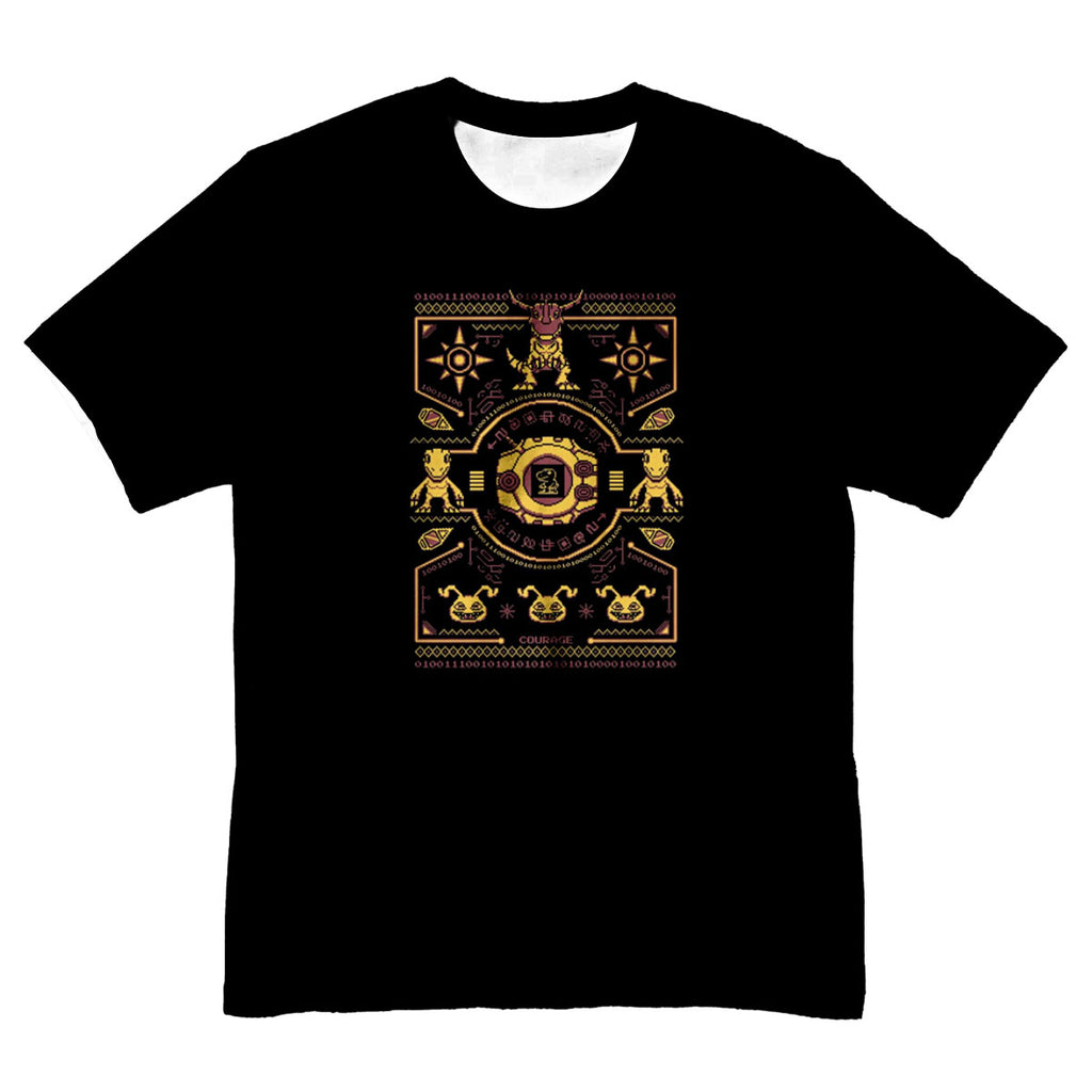 Digimon Adventure Courage Crest Pixel Art Black And Yellow Color Scheme Anime Apparel