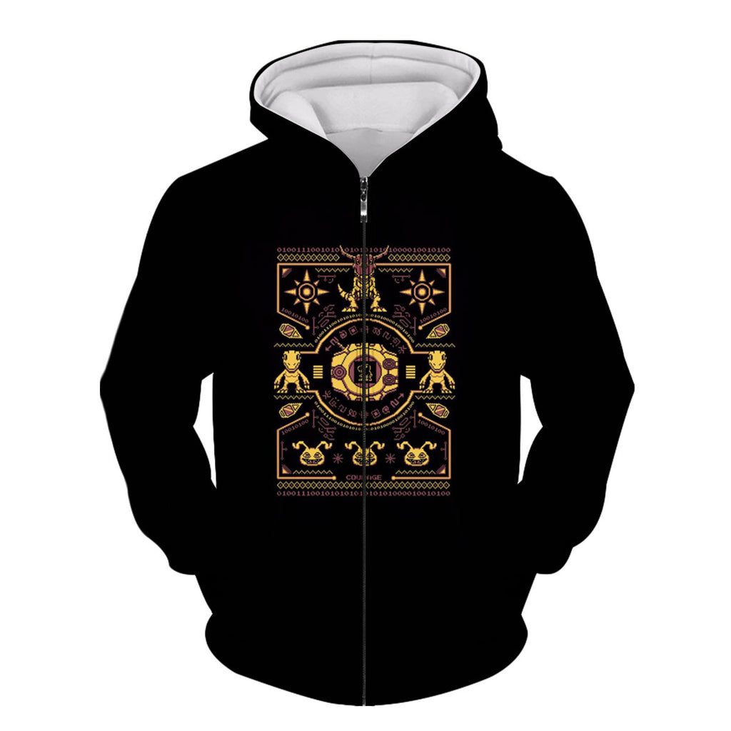 Digimon Adventure Courage Crest Pixel Art Black And Yellow Color Scheme Anime Apparel