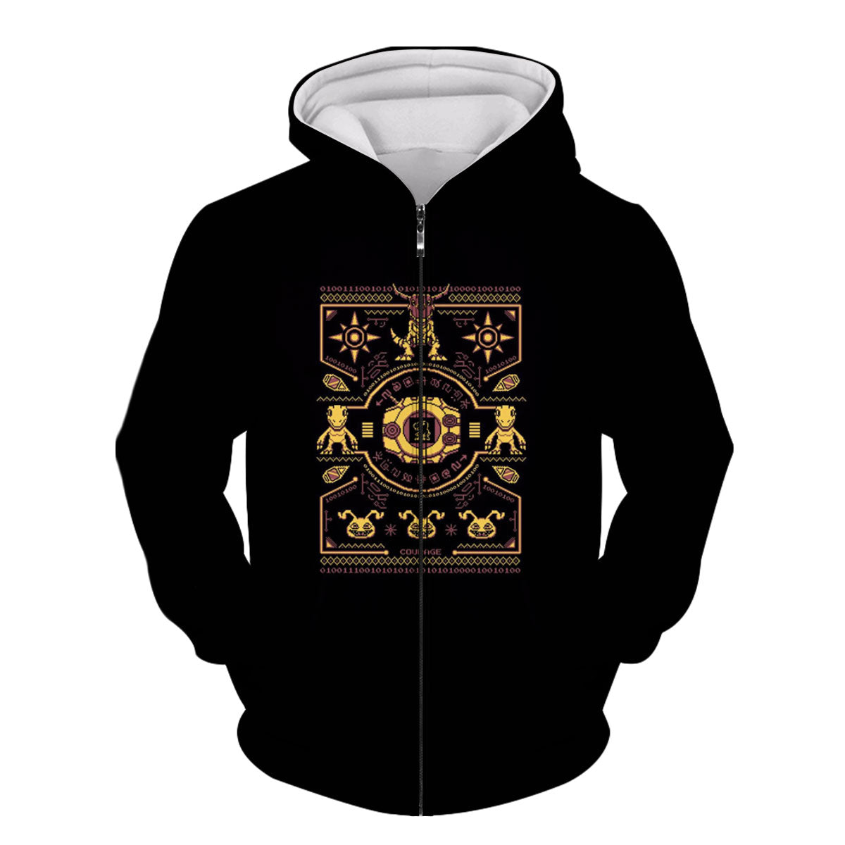Digimon Adventure Courage Crest Pixel Art Black And Yellow Color Scheme Anime Apparel