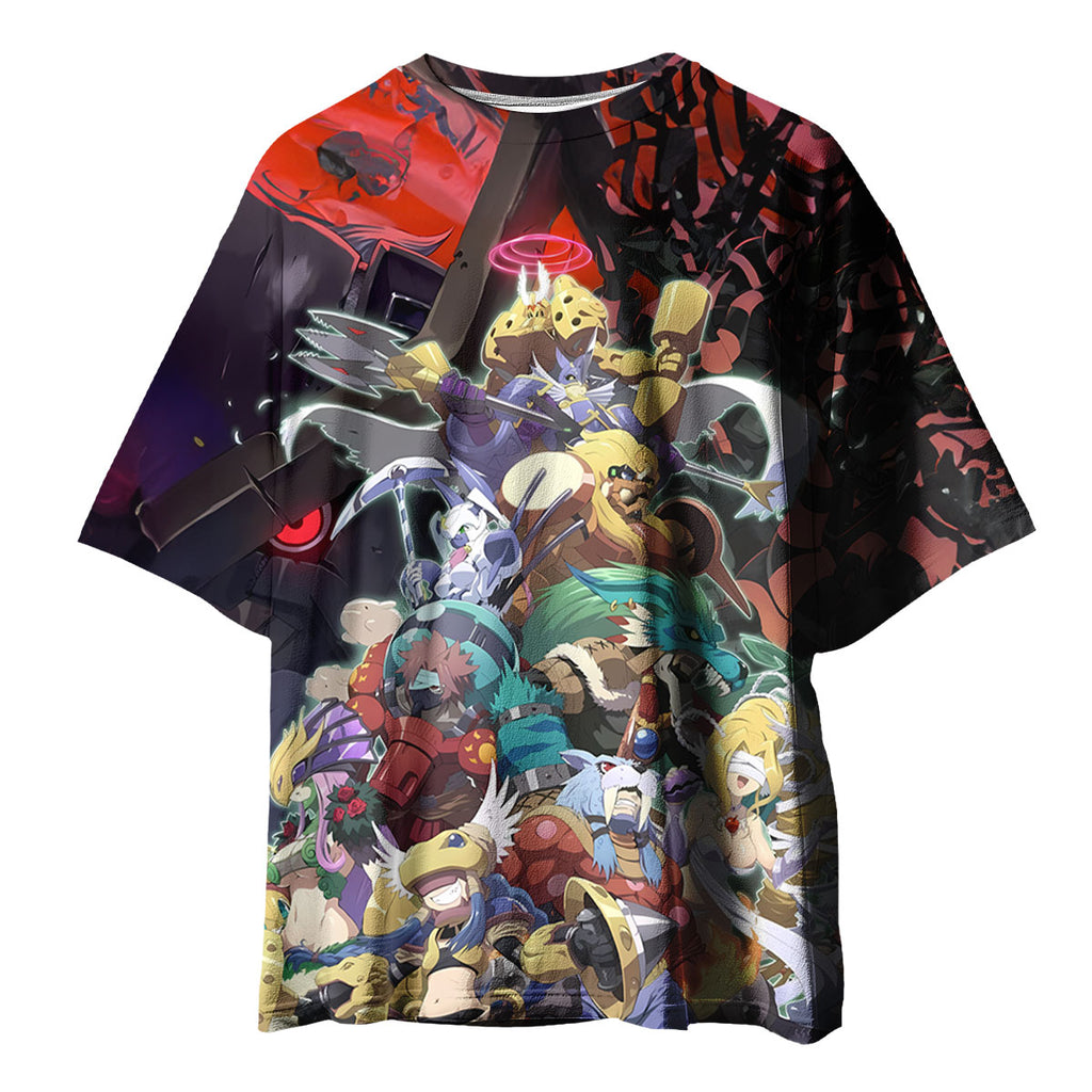 Digimon Adventure Digidestined Team Standing In Red Background Anime Apparel