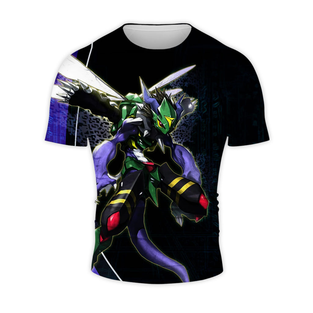 Digimon Adventure Dinobeemon Flying In Blue And Black Background Anime Apparel