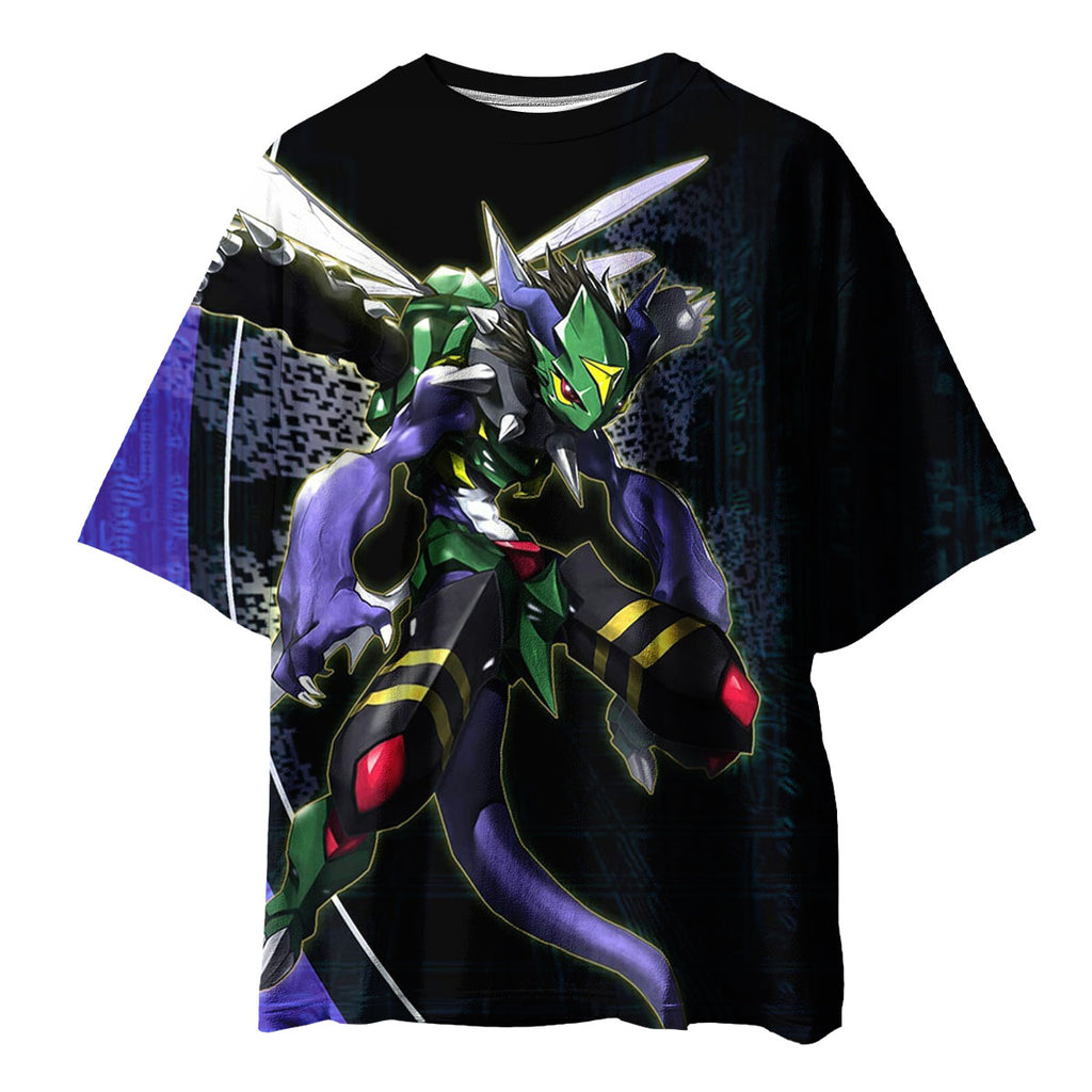 Digimon Adventure Dinobeemon Flying In Blue And Black Background Anime Apparel