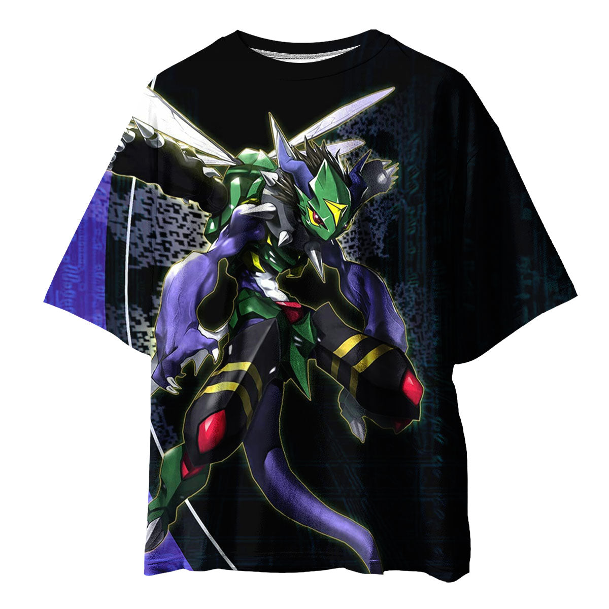 Digimon Adventure Dinobeemon Flying In Blue And Black Background Anime Apparel