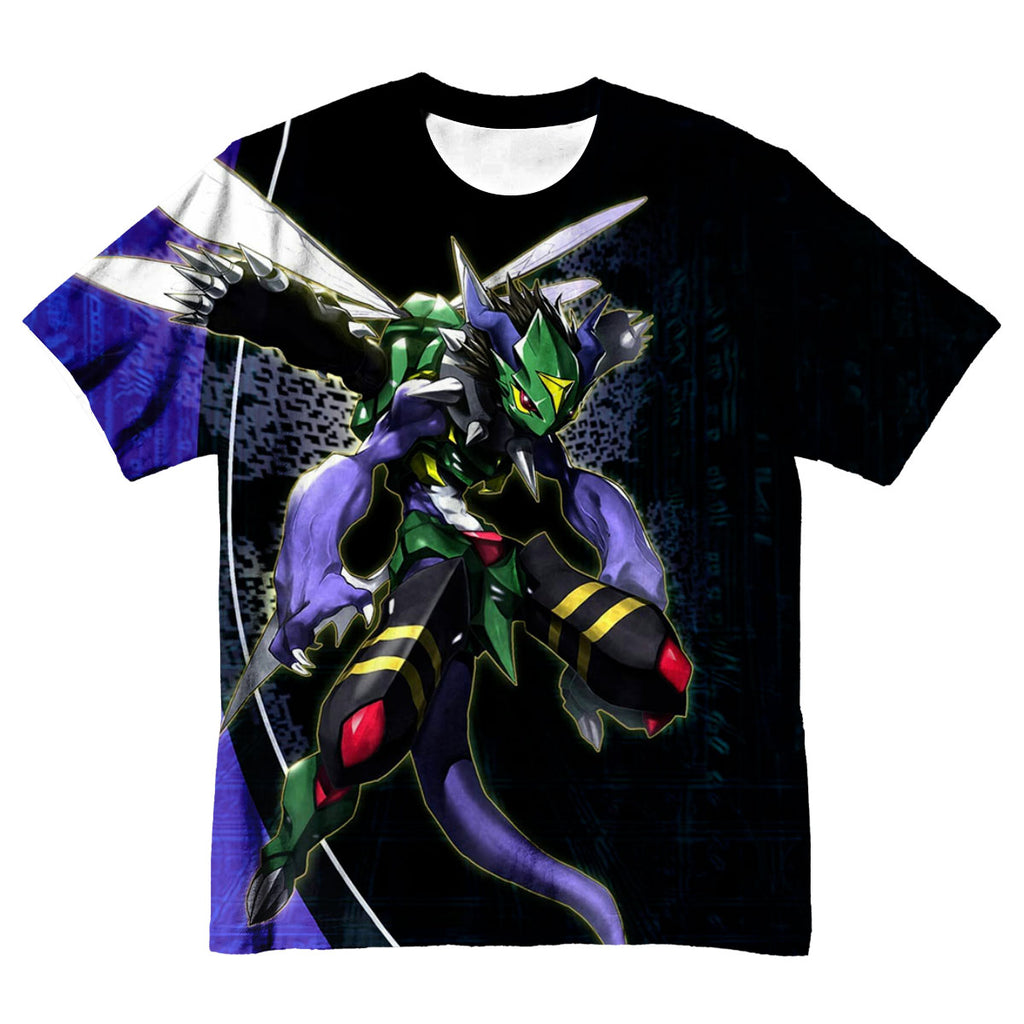Digimon Adventure Dinobeemon Flying In Blue And Black Background Anime Apparel