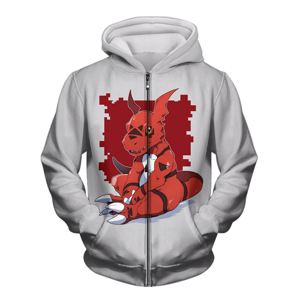 Digimon Adventure Guilmon Sitting In Red And White Color Anime Apparel