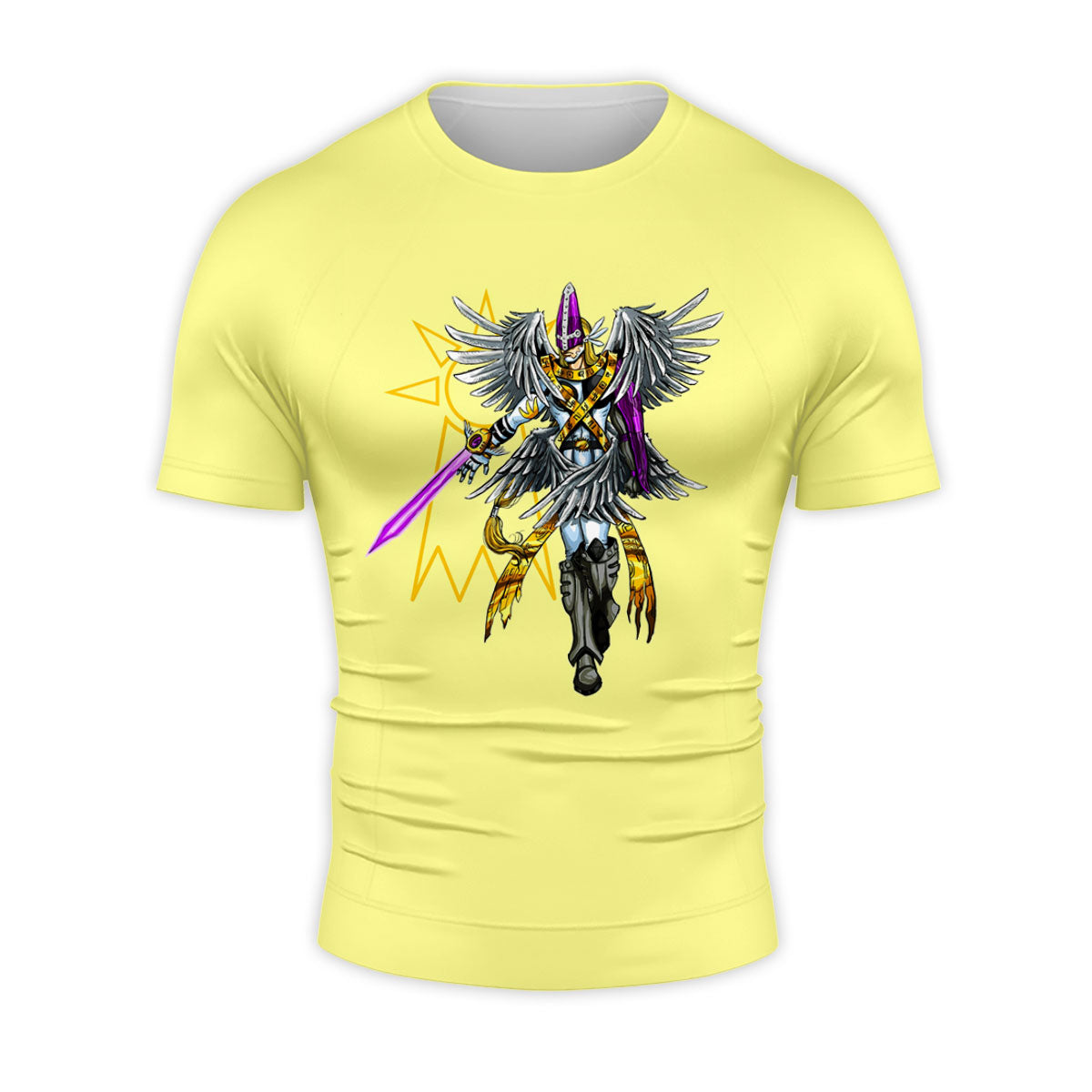 Digimon Adventure Holyangemon Standing In Front Of Yellow Background Anime Apparel