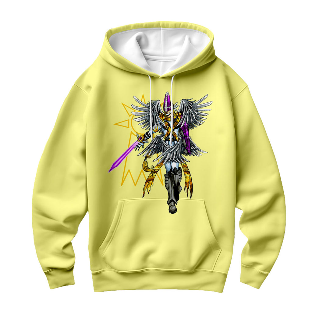 Digimon Adventure Holyangemon Standing In Front Of Yellow Background Anime Apparel