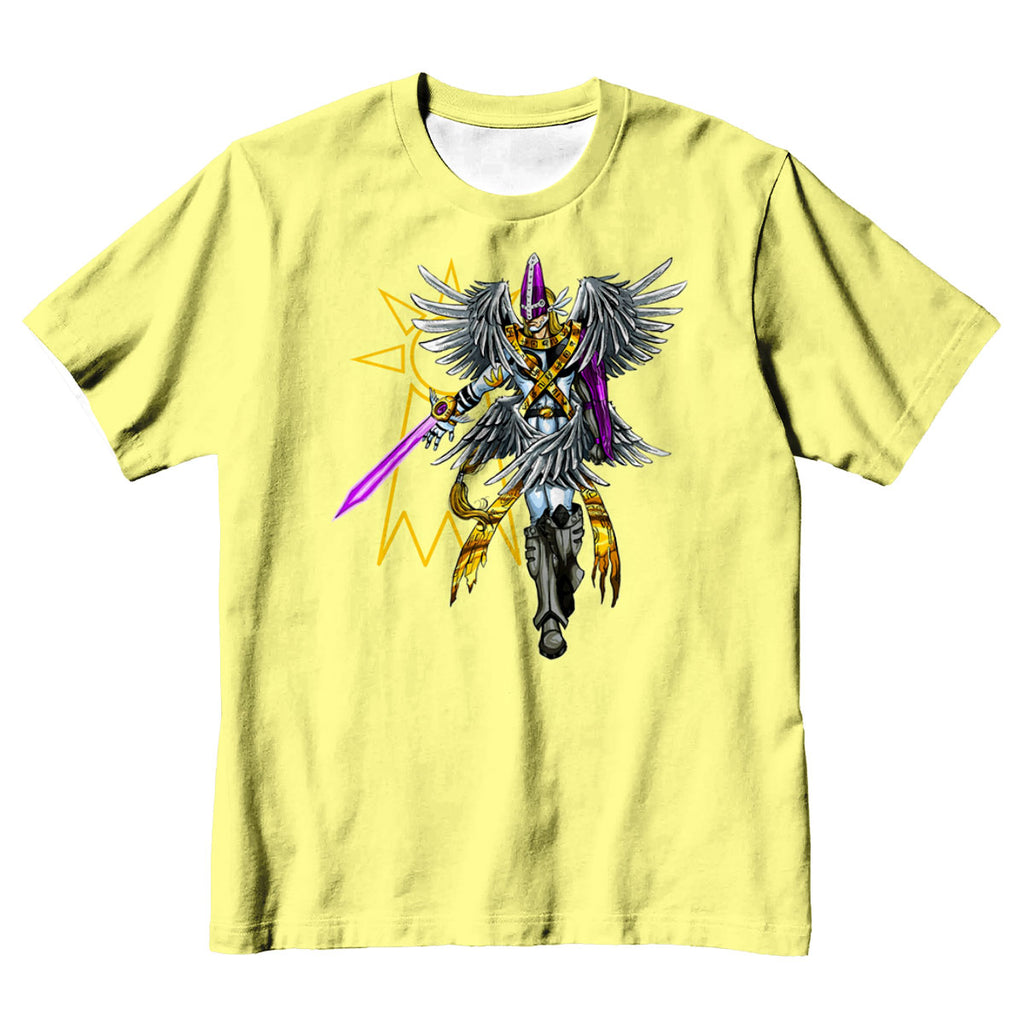 Digimon Adventure Holyangemon Standing In Front Of Yellow Background Anime Apparel