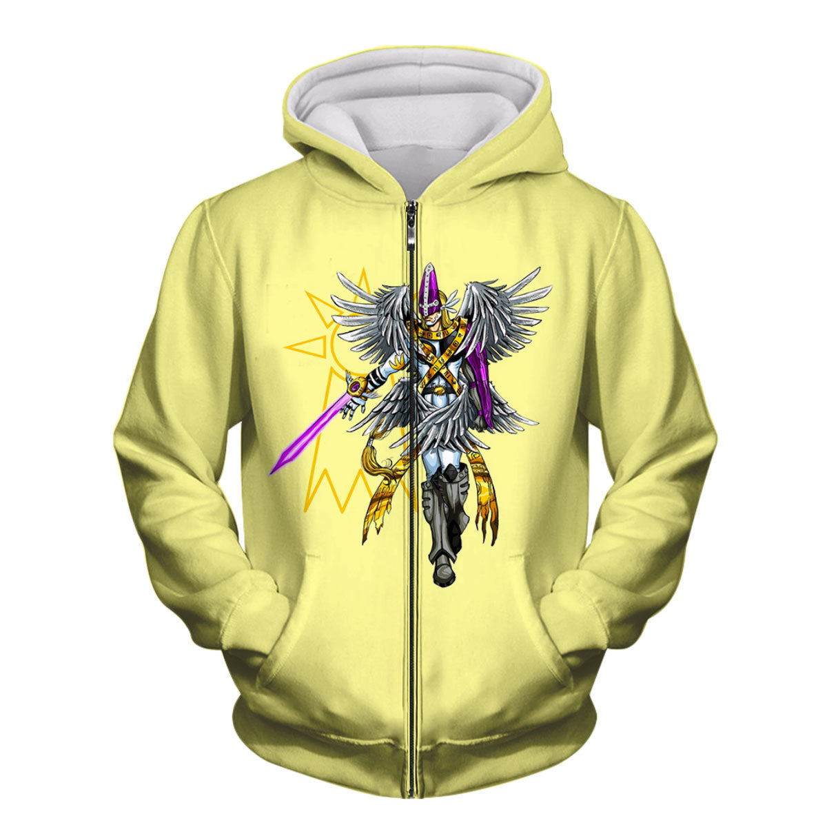 Digimon Adventure Holyangemon Standing In Front Of Yellow Background Anime Apparel
