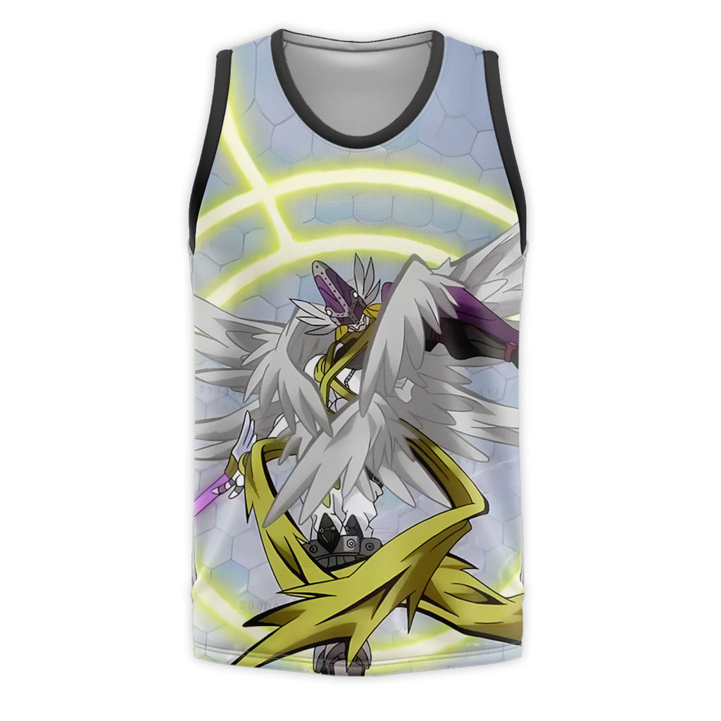 Digimon Adventure Magnaangemon Standing With Wings Sword Blue Yellow Anime Apparel