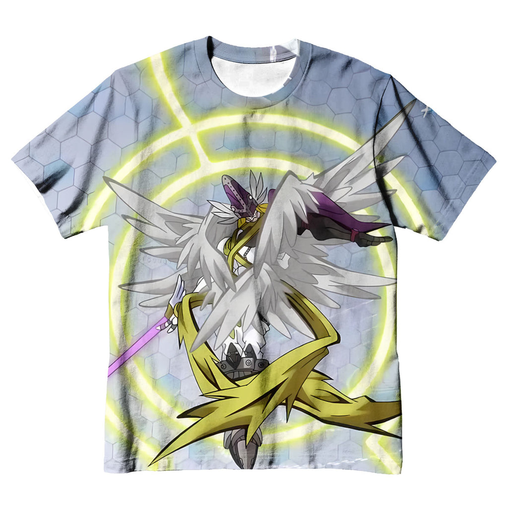 Digimon Adventure Magnaangemon Standing With Wings Sword Blue Yellow Anime Apparel