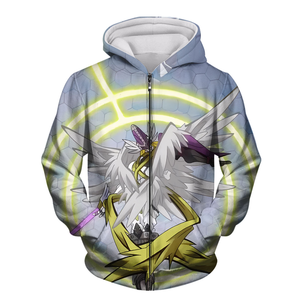 Digimon Adventure Magnaangemon Standing With Wings Sword Blue Yellow Anime Apparel