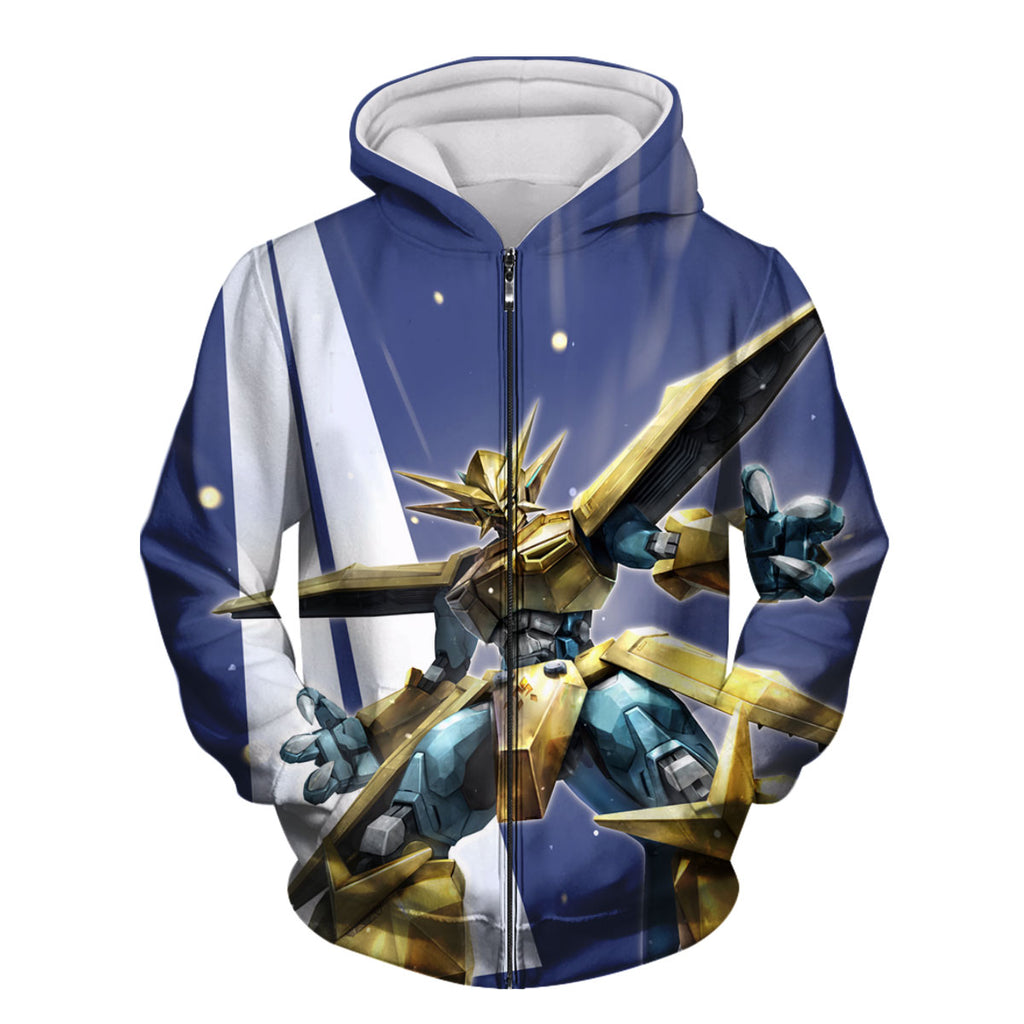 Digimon Adventure Magnamon Standing In Blue And Gold Armor Anime Apparel