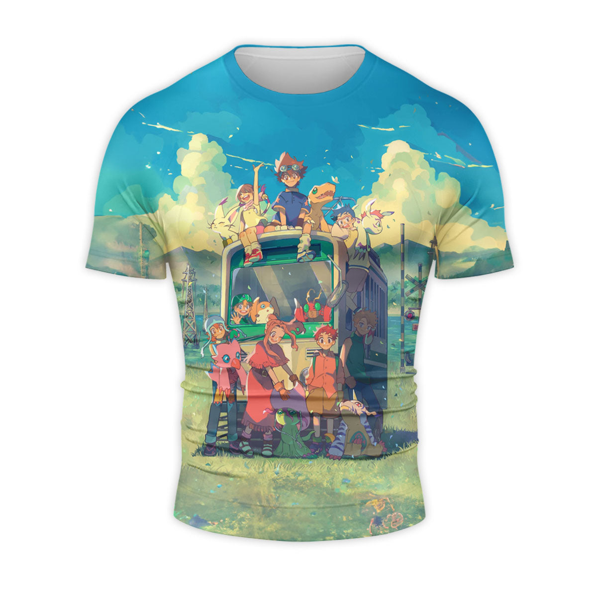 Digimon Adventure Main Characters On Green Bus Anime Apparel