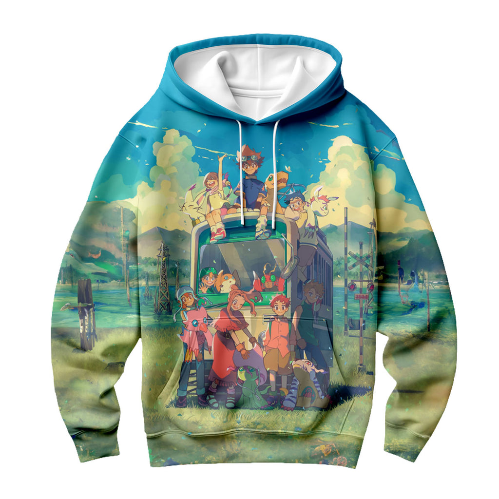 Digimon Adventure Main Characters On Green Bus Anime Apparel
