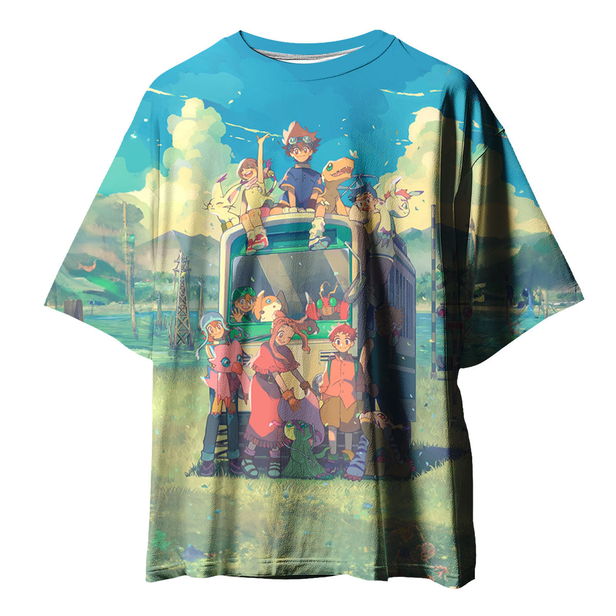 Digimon Adventure Main Characters On Green Bus Anime Apparel