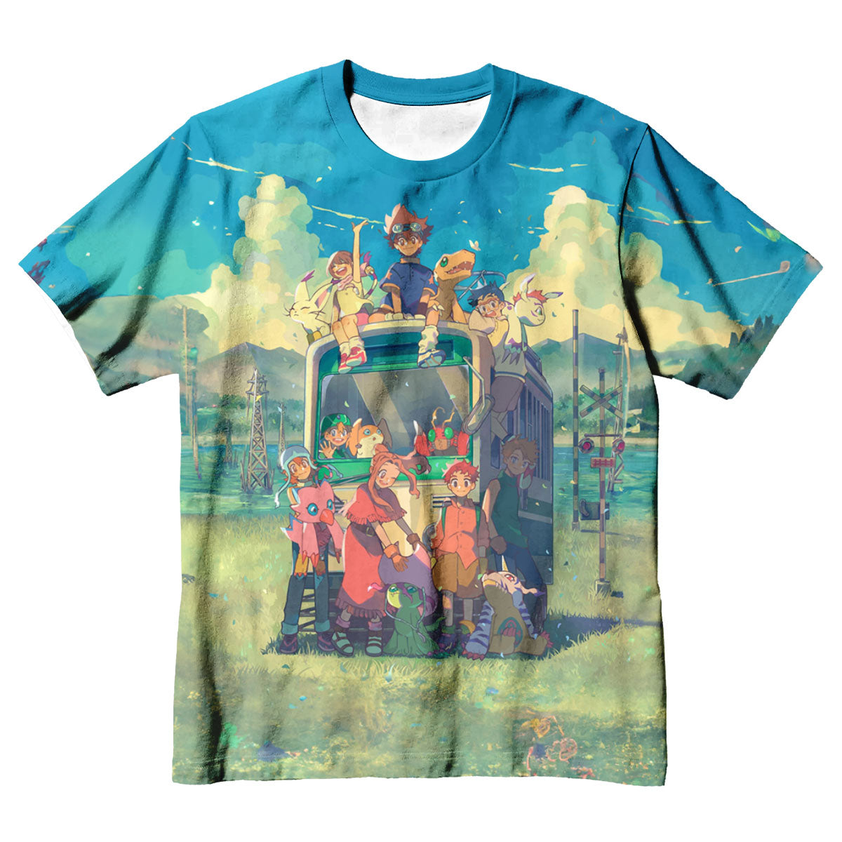 Digimon Adventure Main Characters On Green Bus Anime Apparel