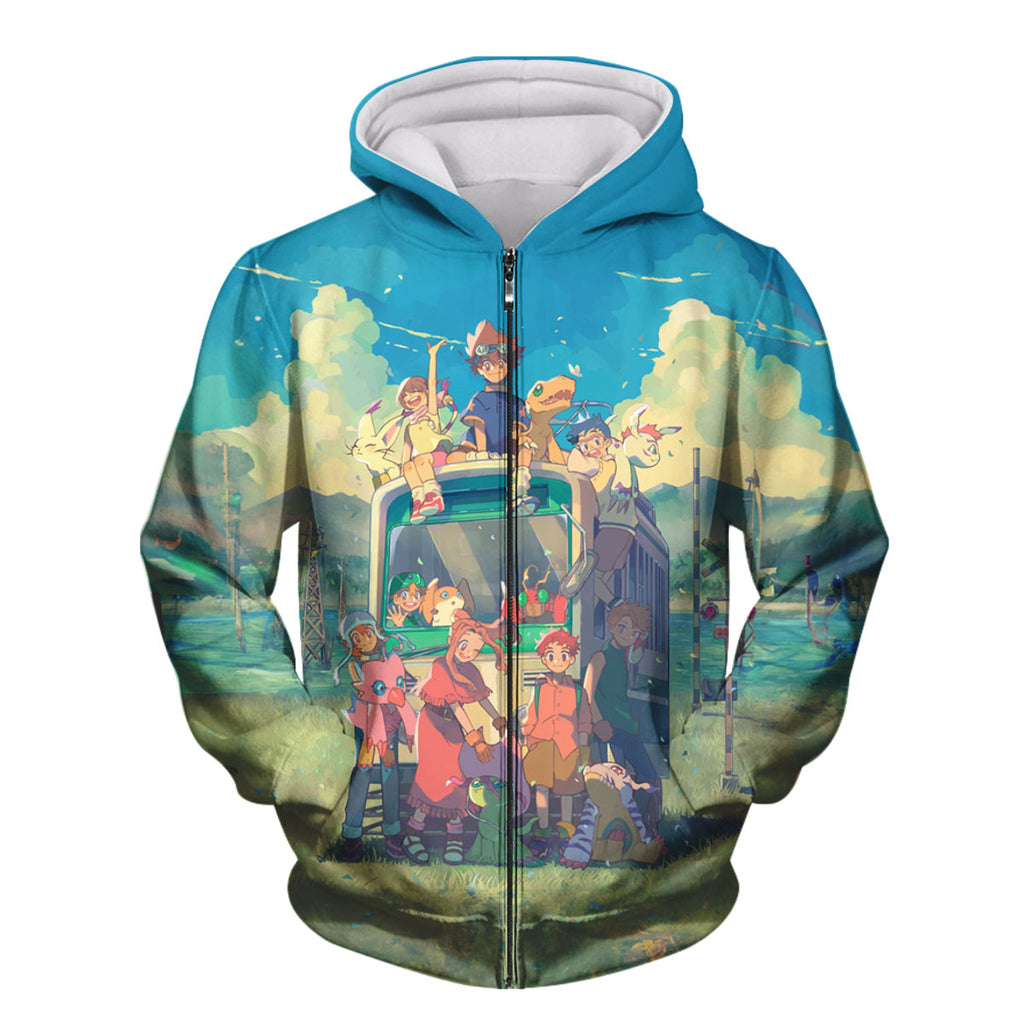 Digimon Adventure Main Characters On Green Bus Anime Apparel
