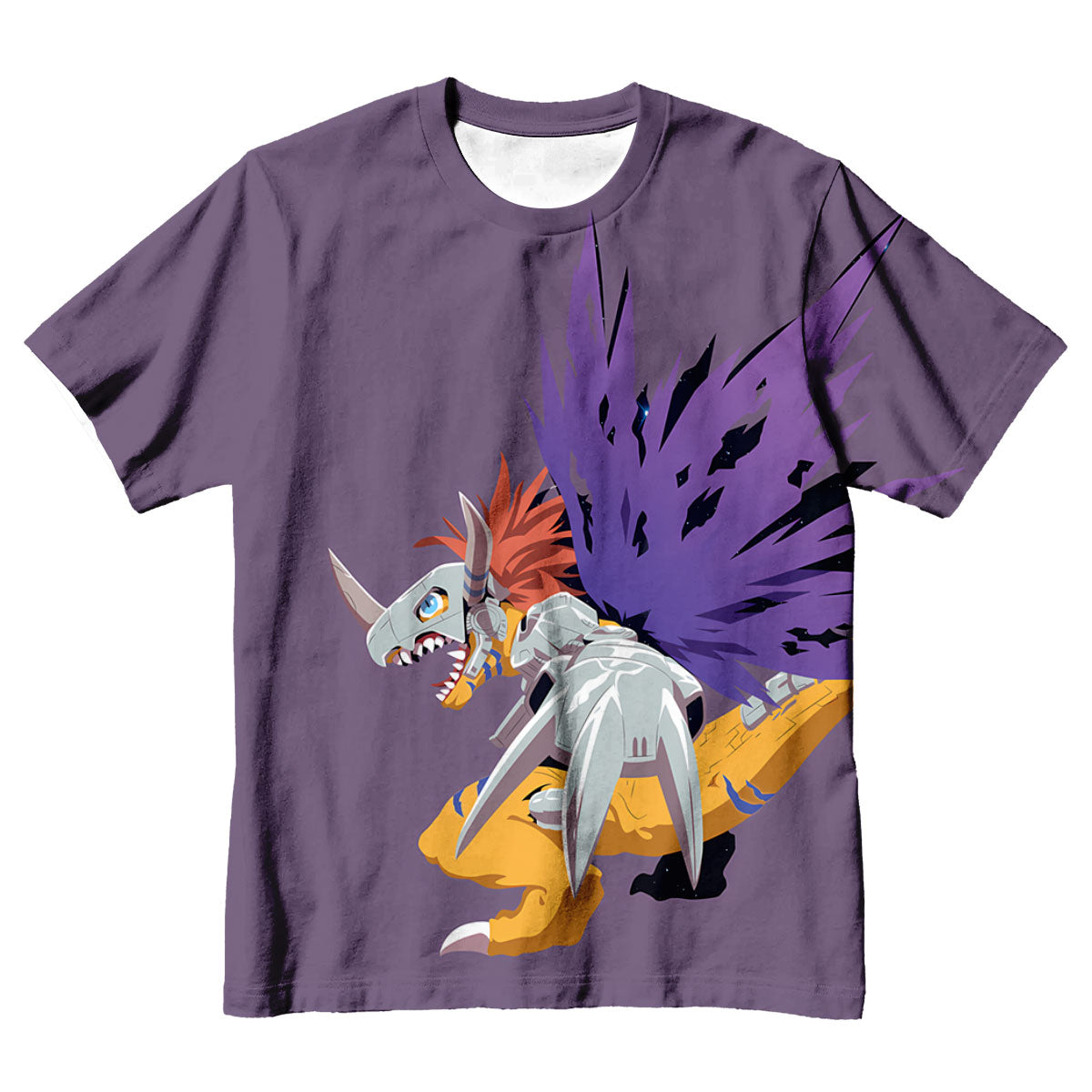 Digimon Adventure Metal Greymon Flying In Purple Anime Apparel