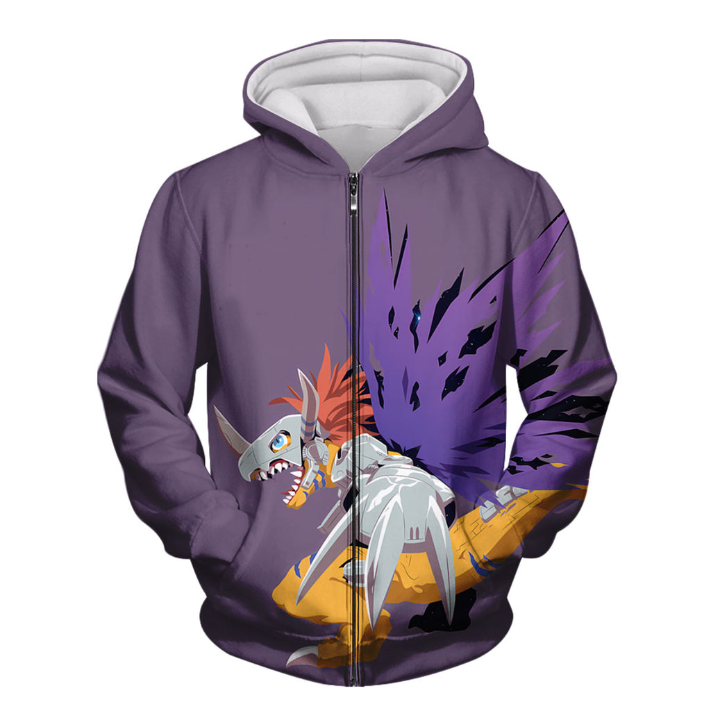 Digimon Adventure Metal Greymon Flying In Purple Anime Apparel