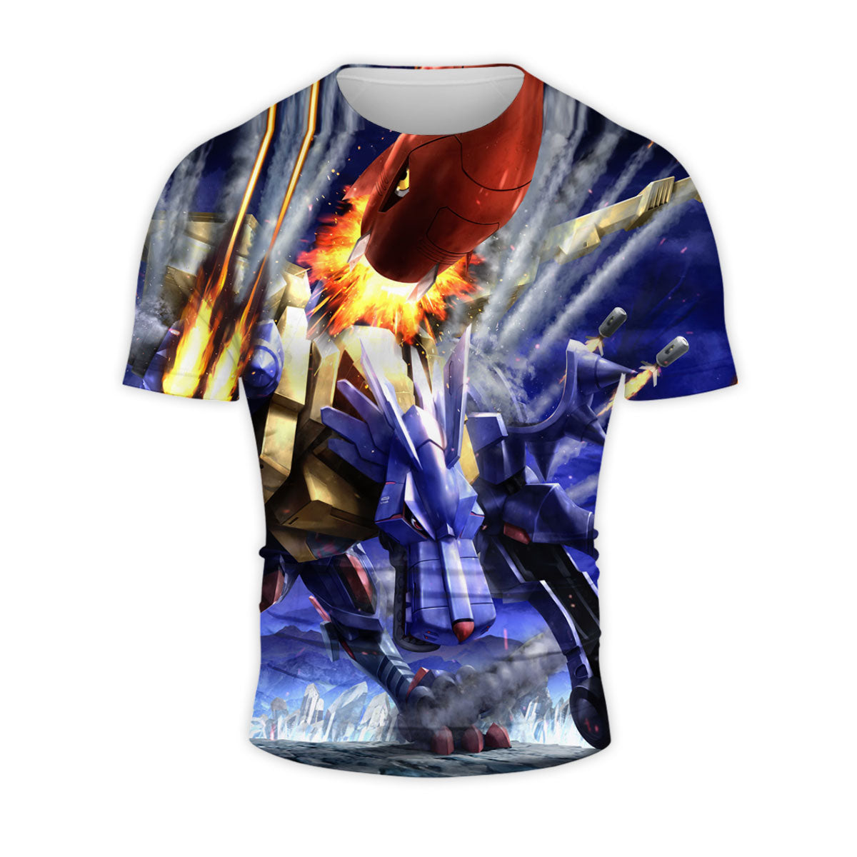 Digimon Adventure Metalgarurumon Firing Missiles In Action Blue Anime Apparel