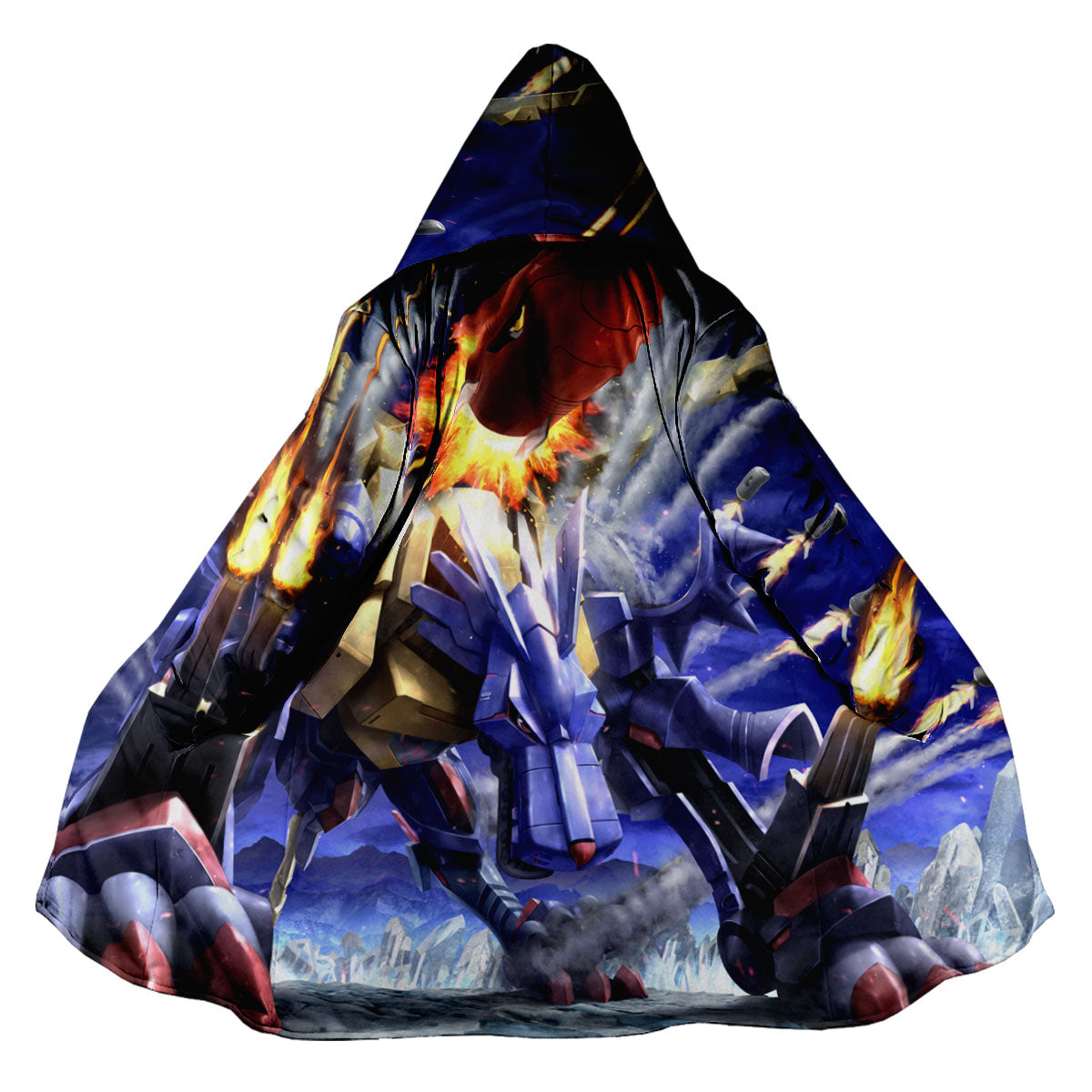 Digimon Adventure Metalgarurumon Firing Missiles In Action Blue Anime Apparel