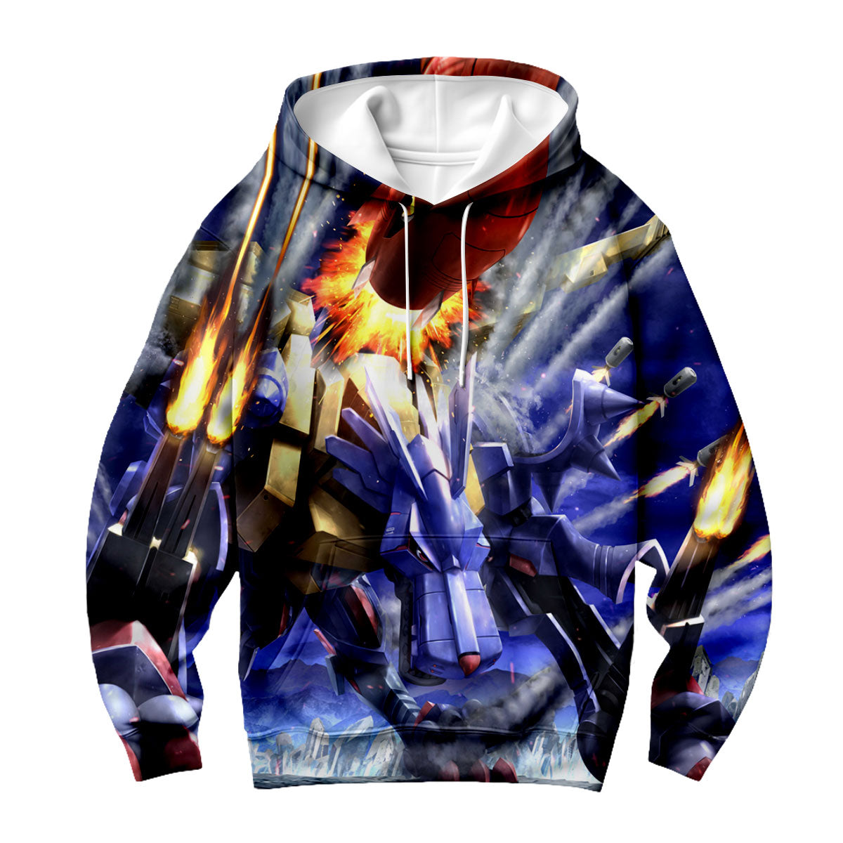 Digimon Adventure Metalgarurumon Firing Missiles In Action Blue Anime Apparel