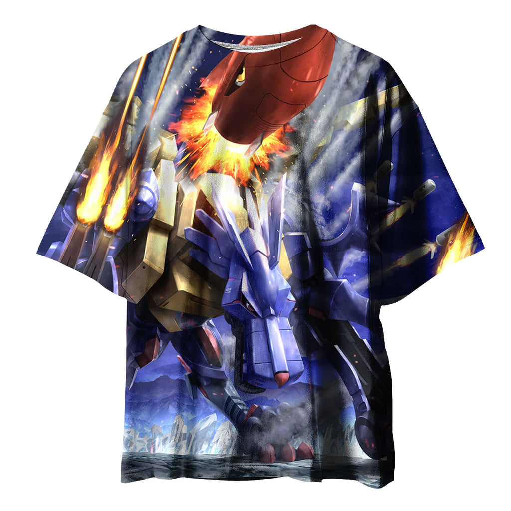 Digimon Adventure Metalgarurumon Firing Missiles In Action Blue Anime Apparel
