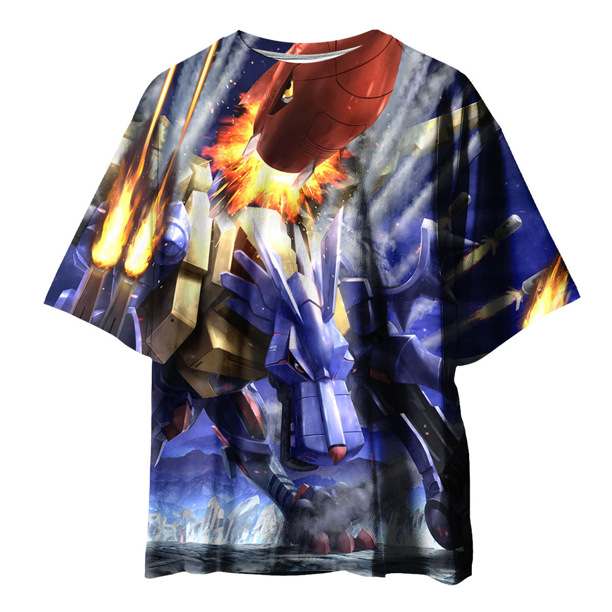 Digimon Adventure Metalgarurumon Firing Missiles In Action Blue Anime Apparel