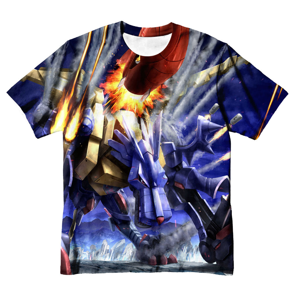 Digimon Adventure Metalgarurumon Firing Missiles In Action Blue Anime Apparel