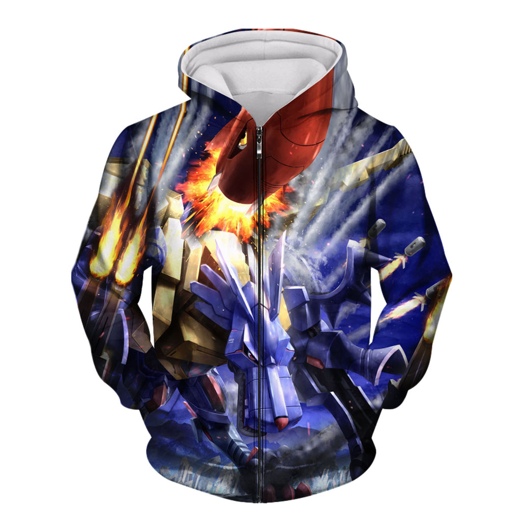 Digimon Adventure Metalgarurumon Firing Missiles In Action Blue Anime Apparel