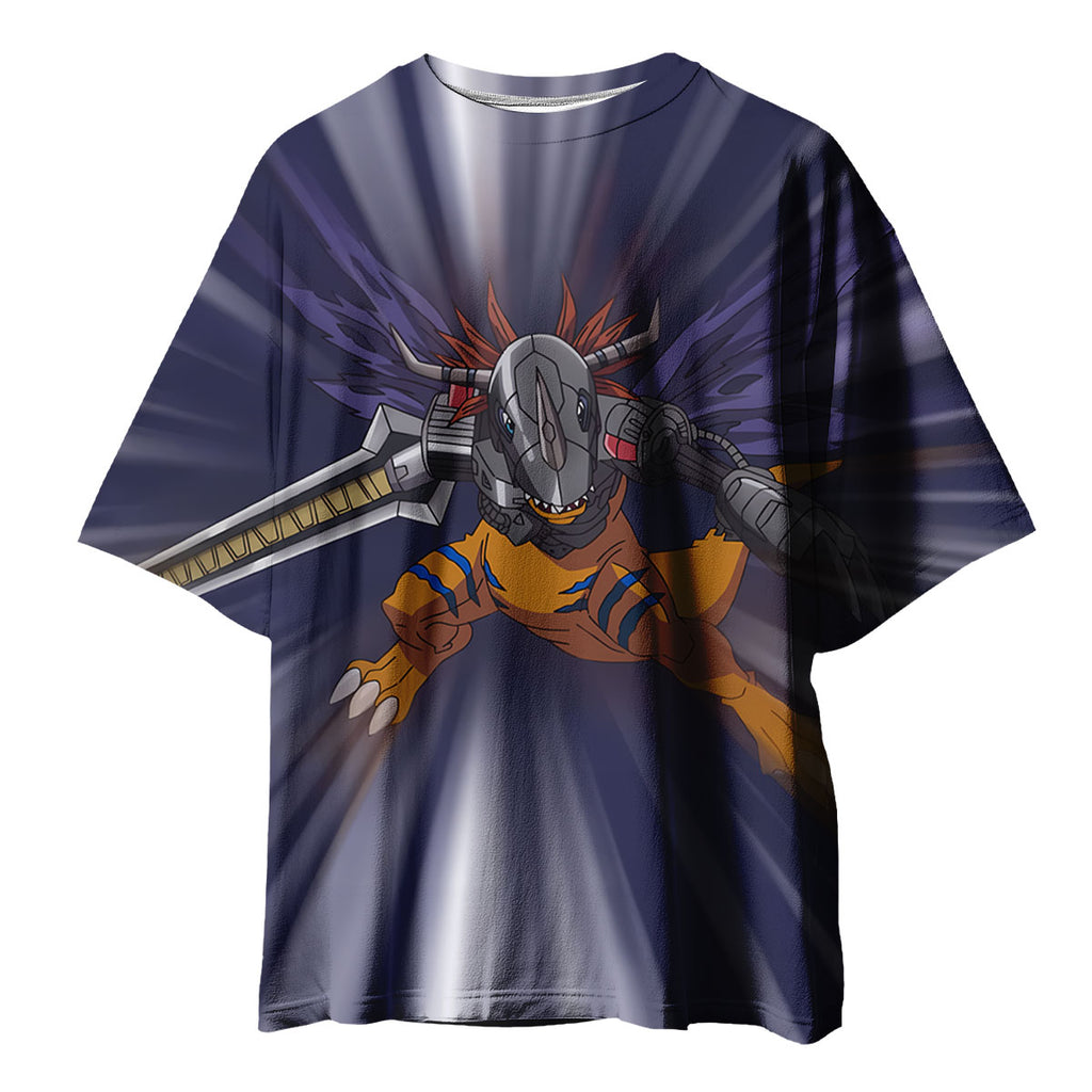 Digimon Adventure Metalgreymon Charging Forward With Blue Flames Anime Apparel