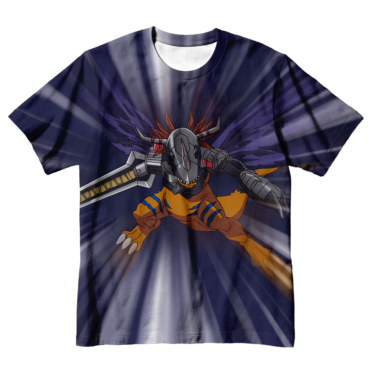 Digimon Adventure Metalgreymon Charging Forward With Blue Flames Anime Apparel