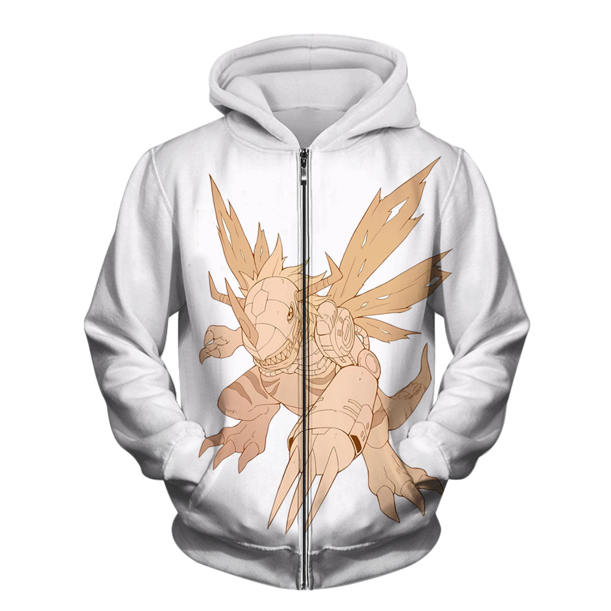 Digimon Adventure Metalgreymon Flying In Beige Color Anime Apparel