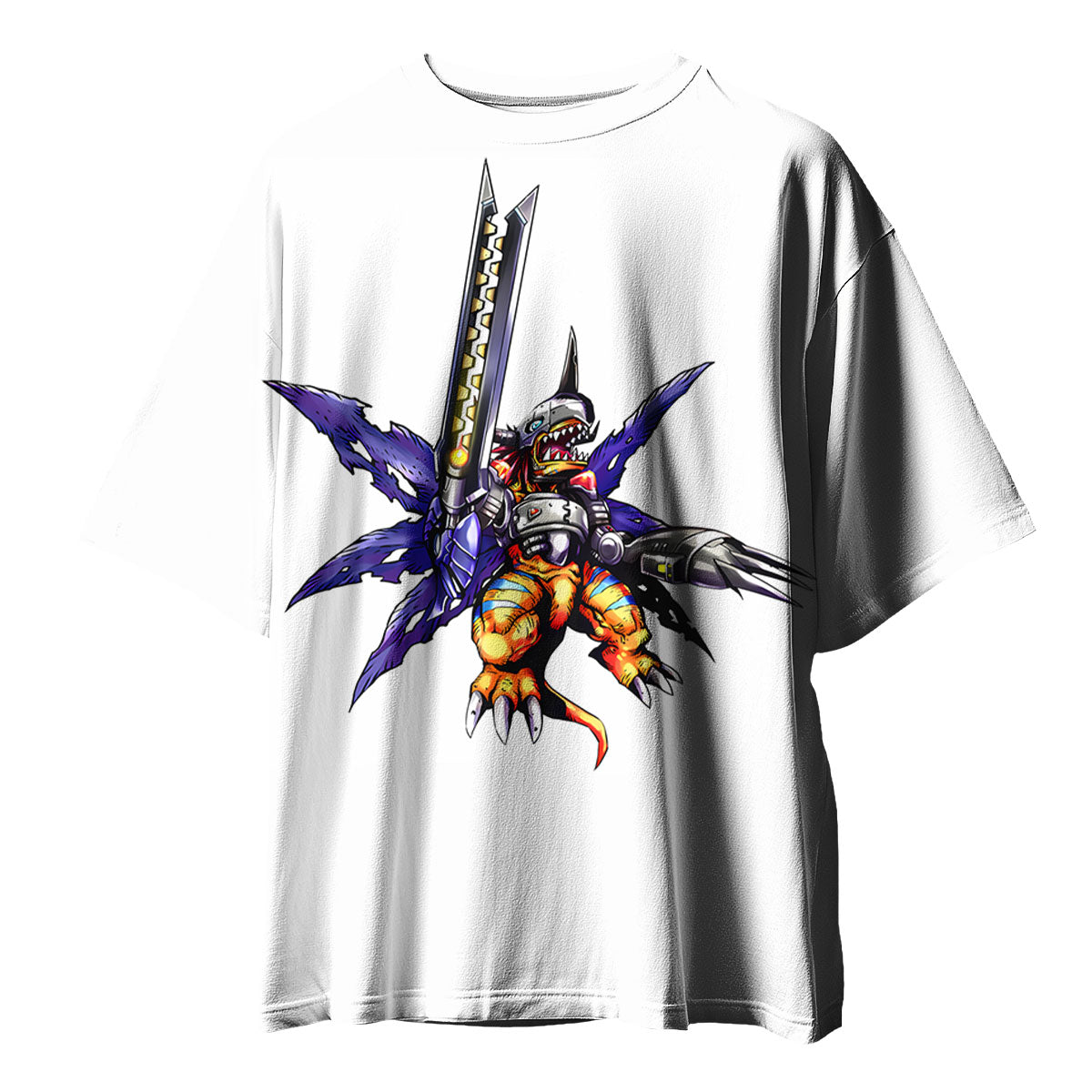 Digimon Adventure Metalgreymon Standing In White Background Anime Apparel