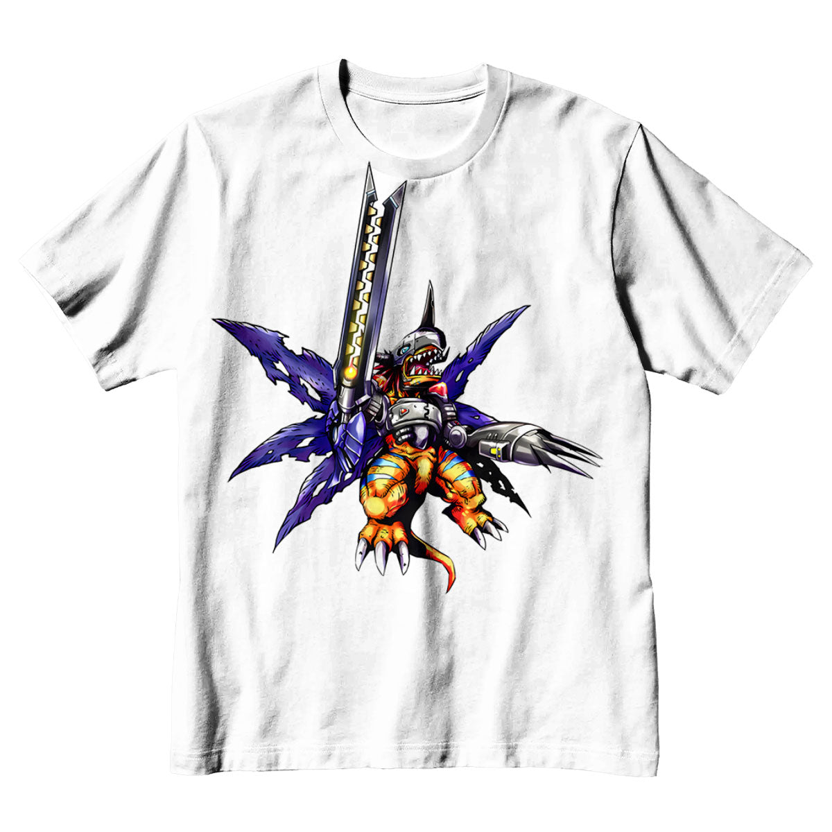 Digimon Adventure Metalgreymon Standing In White Background Anime Apparel