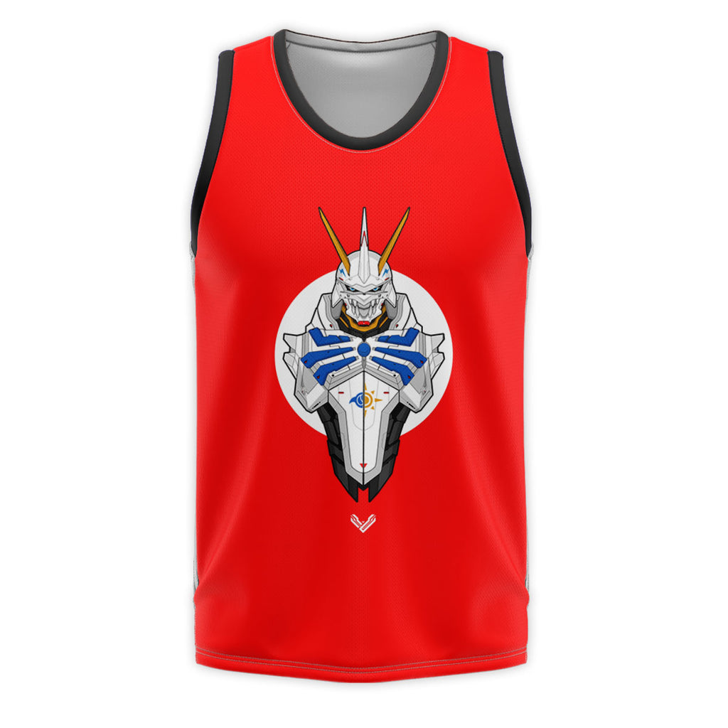 Digimon Adventure Omegamon Front View Red Background Anime Apparel