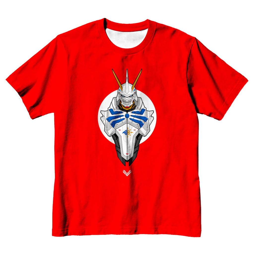 Digimon Adventure Omegamon Front View Red Background Anime Apparel