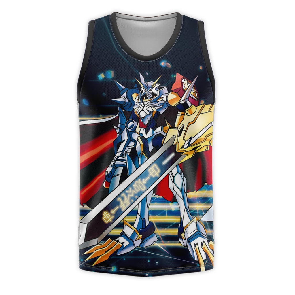Digimon Adventure Omegamon Holding Giant Sword With Blue Digital Energy Anime Apparel