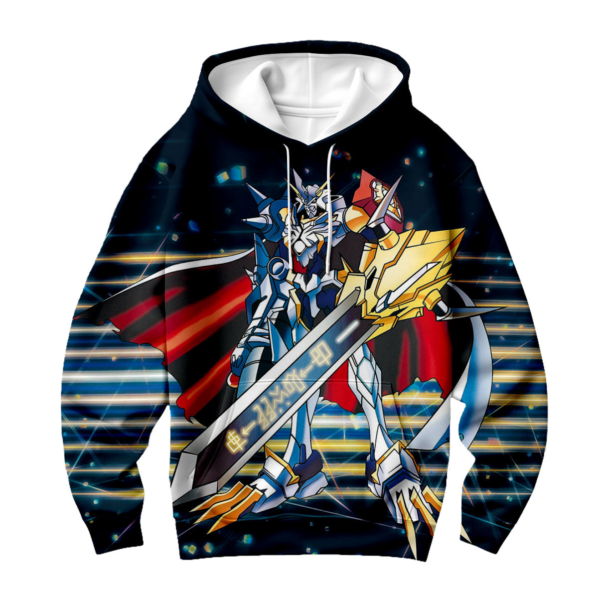Digimon Adventure Omegamon Holding Giant Sword With Blue Digital Energy Anime Apparel