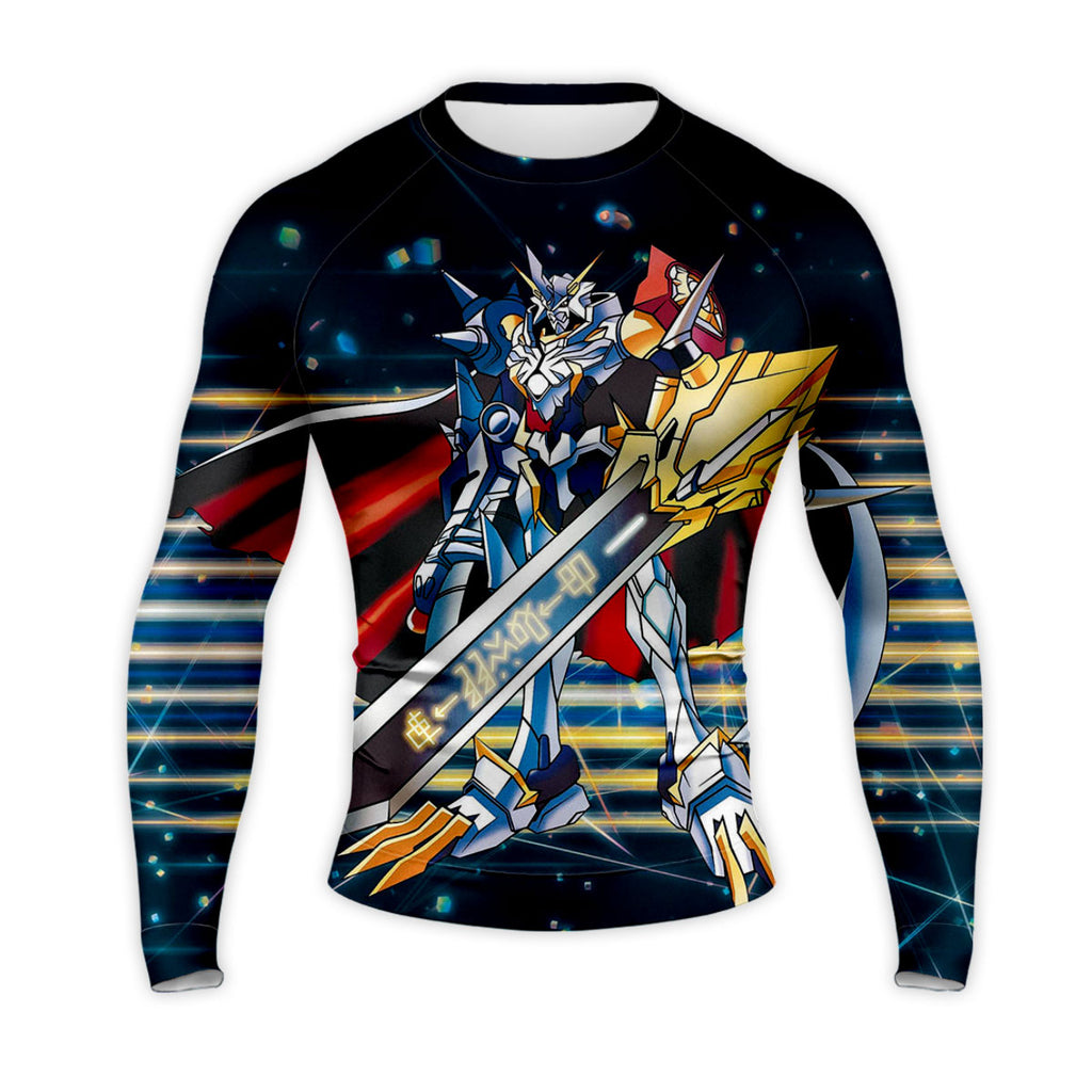 Digimon Adventure Omegamon Holding Giant Sword With Blue Digital Energy Anime Apparel