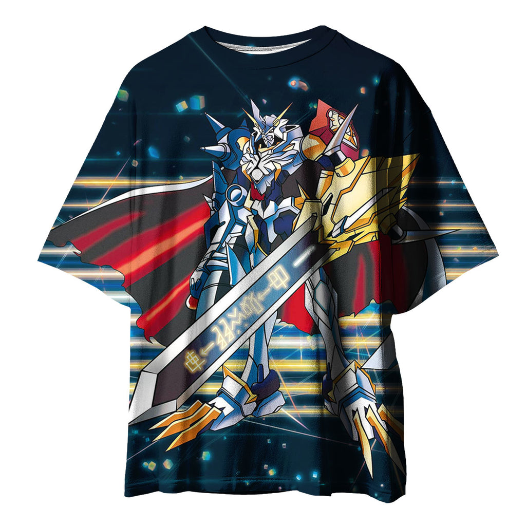 Digimon Adventure Omegamon Holding Giant Sword With Blue Digital Energy Anime Apparel