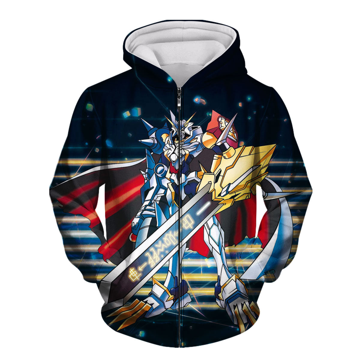 Digimon Adventure Omegamon Holding Giant Sword With Blue Digital Energy Anime Apparel