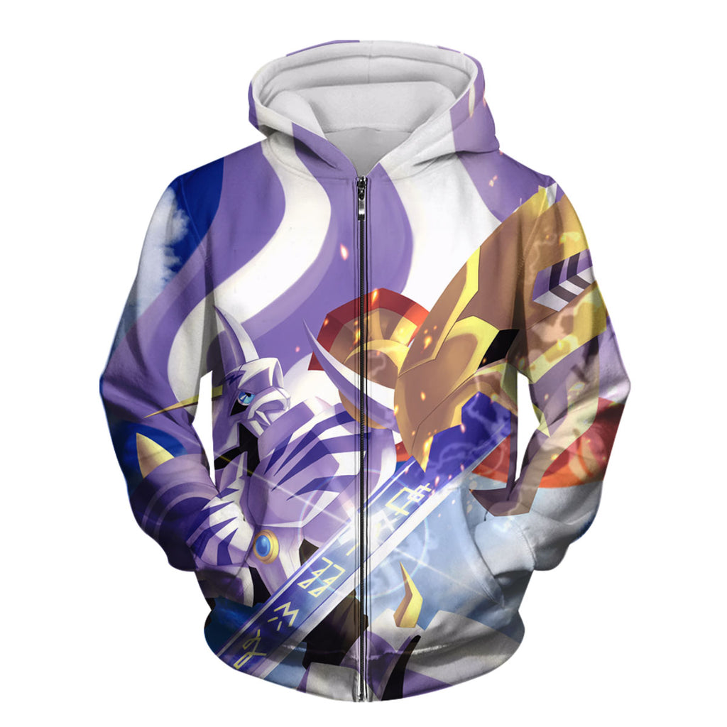 Digimon Adventure Omegamon Standing With Sword Blue Anime Apparel
