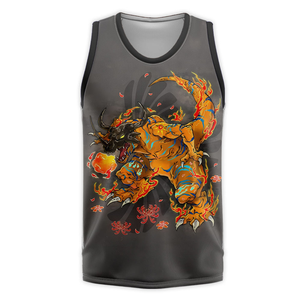 Digimon Adventure Orange Greymon Engulfed In Flames Battle Stance Anime Apparel