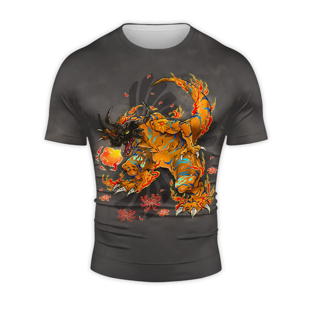 Digimon Adventure Orange Greymon Engulfed In Flames Battle Stance Anime Apparel